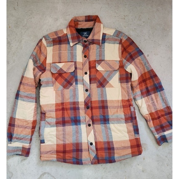 Men's buffalo plaid coat shacket. Orange, blue Size Small - Picture 3 of 11